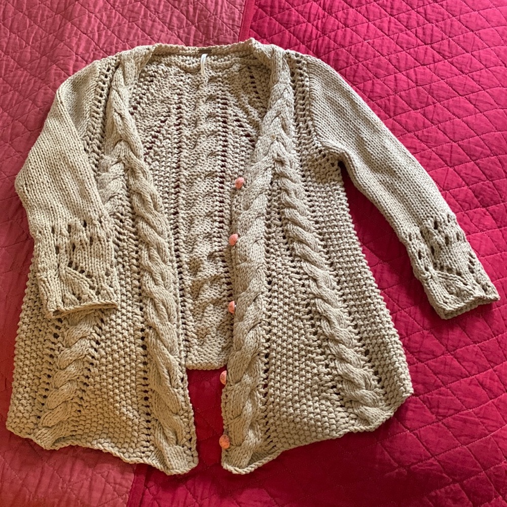 Free People Tan Drape Cable Knit Cardigan
